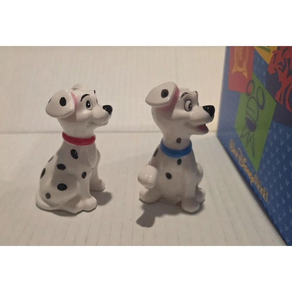 101 Dalmatians Patch & Lucky Ceramic Figures Salt & Pepper Shakers VTG Gift Box